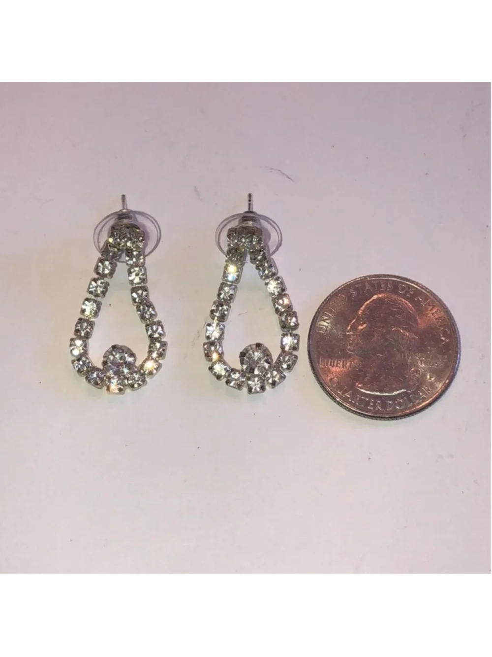 Vintage Silver Tone CZ Rhinestone Dangling Runway Statement Pierced Earrings - Picture 5 of 6